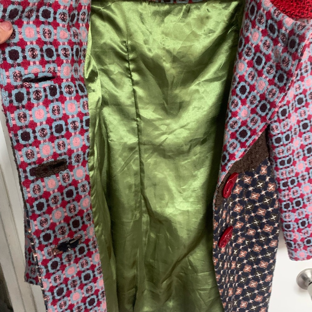 An Ren Red Collar Mixed-Pattern Pea Coat - Picture 9 of 16